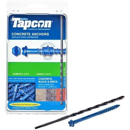 Tapcon 1/4-inch x 2-1/4-inch Climaseal Blue Slotted Hex Head Concrete Screw Anchors w/Drill Bit, 100PK 3230